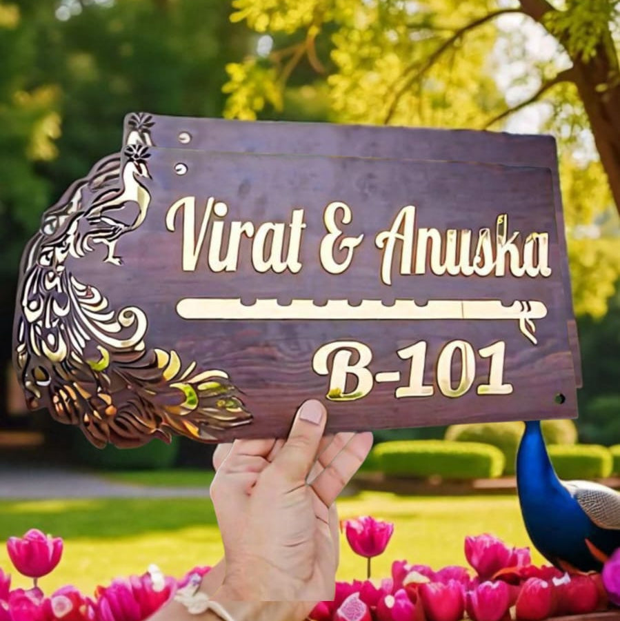 Good Luck Divine Peacock House Nameplate