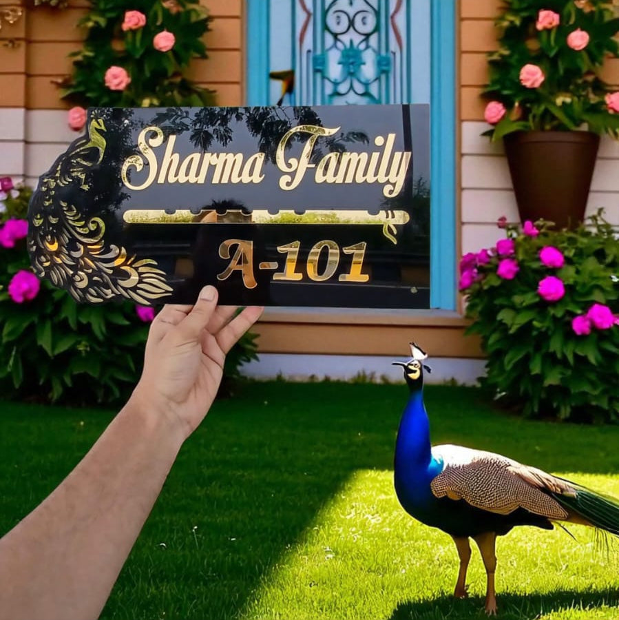 Good Luck Divine Peacock House Nameplate